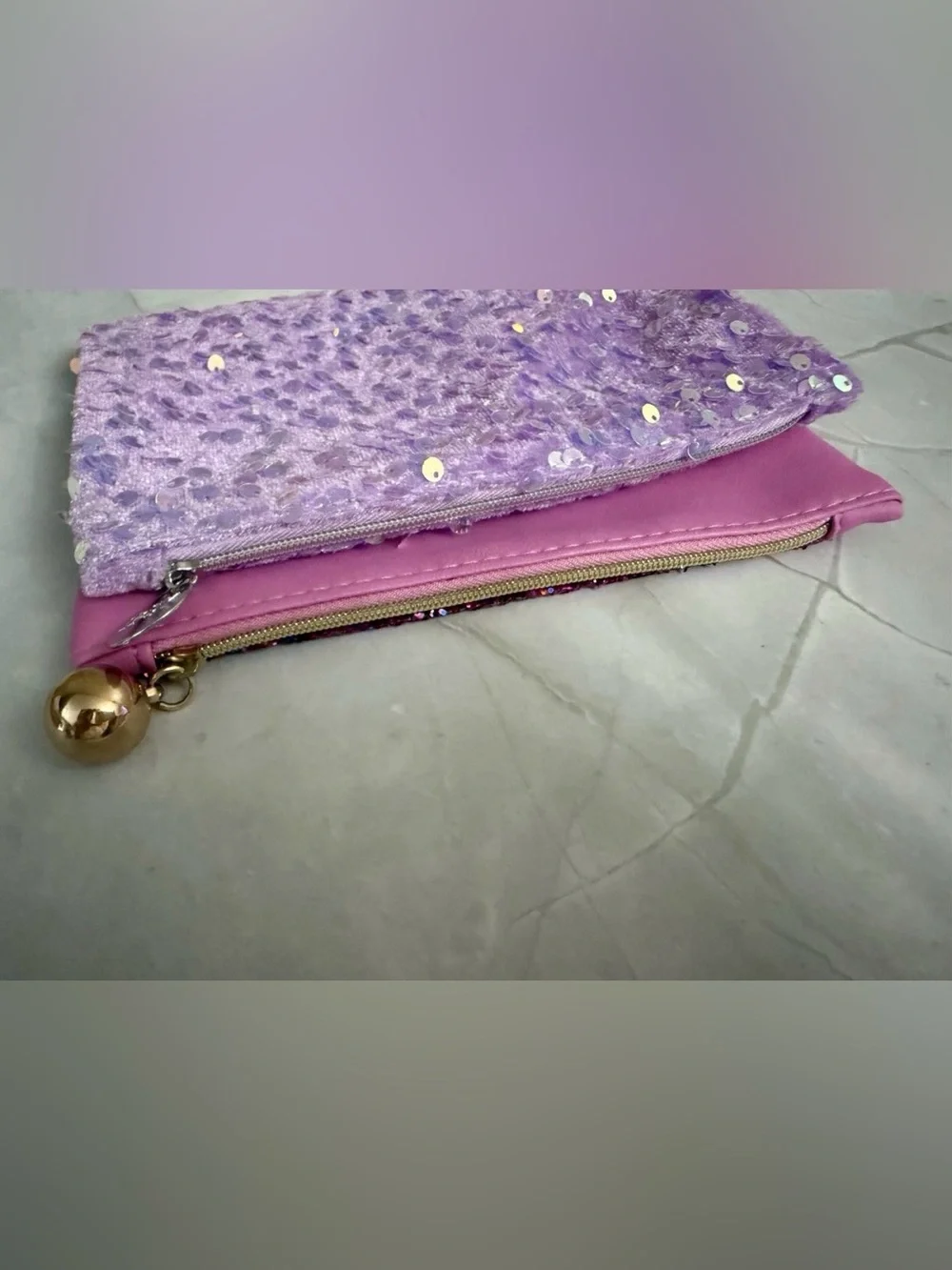 Ipsy Glam Makeup Bags Glitter Iridescent Sequin Purple 7.5x5 Bags Only - 2 PACK